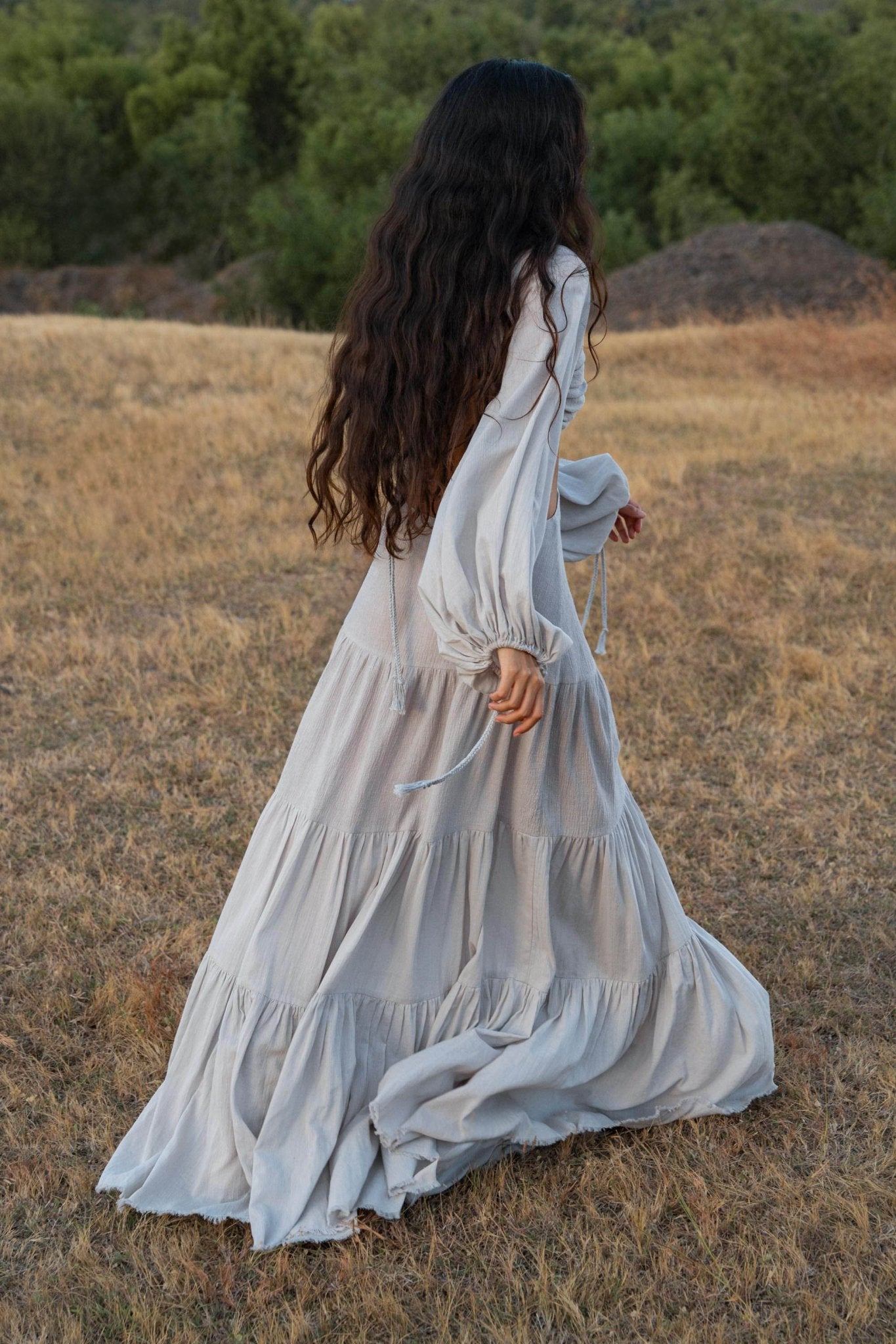 Samudra Dress in Celestial Mist Blue Colour – Organic Bohemian Garment - AYA Sacred Wear