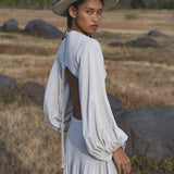 Samudra Dress in Celestial Mist Blue Colour – Organic Bohemian Garment - AYA Sacred Wear