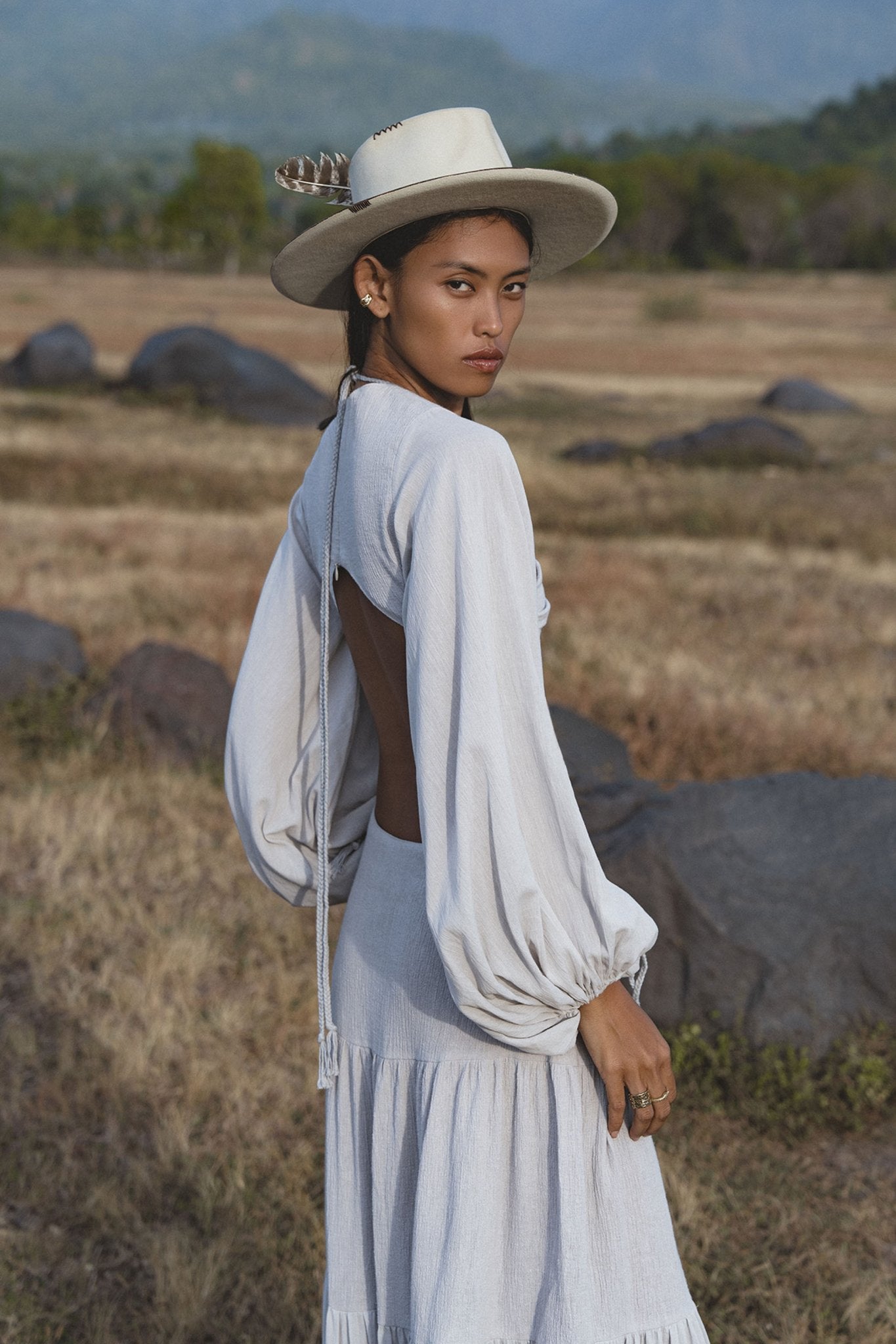 Samudra Dress in Celestial Mist Blue Colour – Organic Bohemian Garment - AYA Sacred Wear