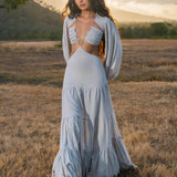 Samudra Dress in Celestial Mist Blue Colour – Organic Bohemian Garment - AYA Sacred Wear