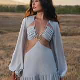 Samudra Dress in Celestial Mist Blue Colour – Organic Bohemian Garment - AYA Sacred Wear