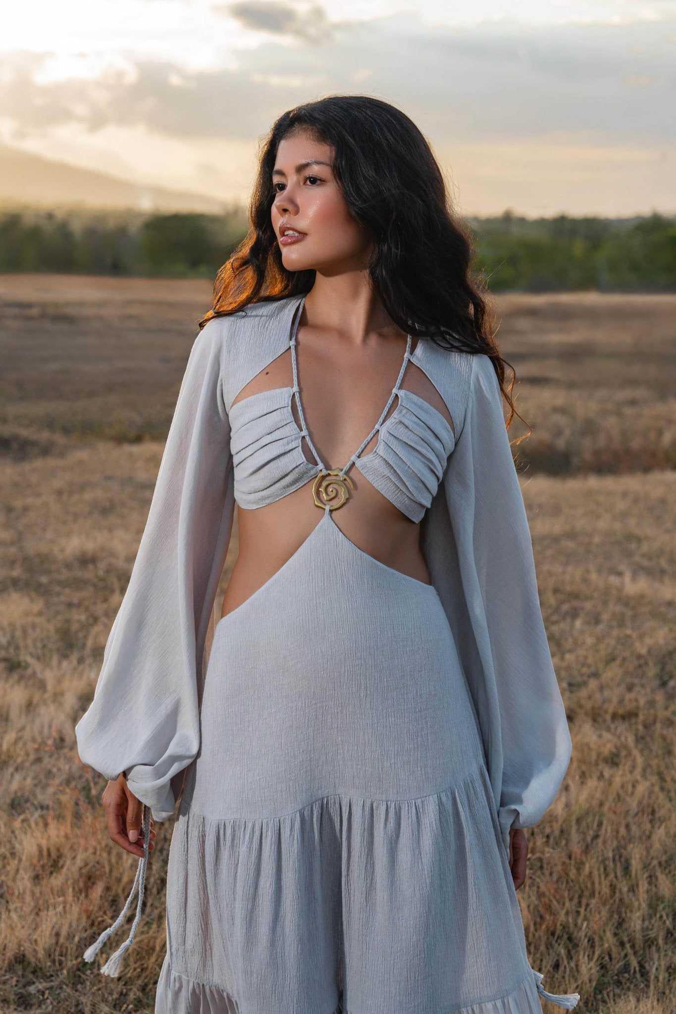 Samudra Dress in Celestial Mist Blue Colour – Organic Bohemian Garment - AYA Sacred Wear