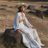 Samudra Dress in Celestial Mist Blue Colour – Organic Bohemian Garment - AYA Sacred Wear