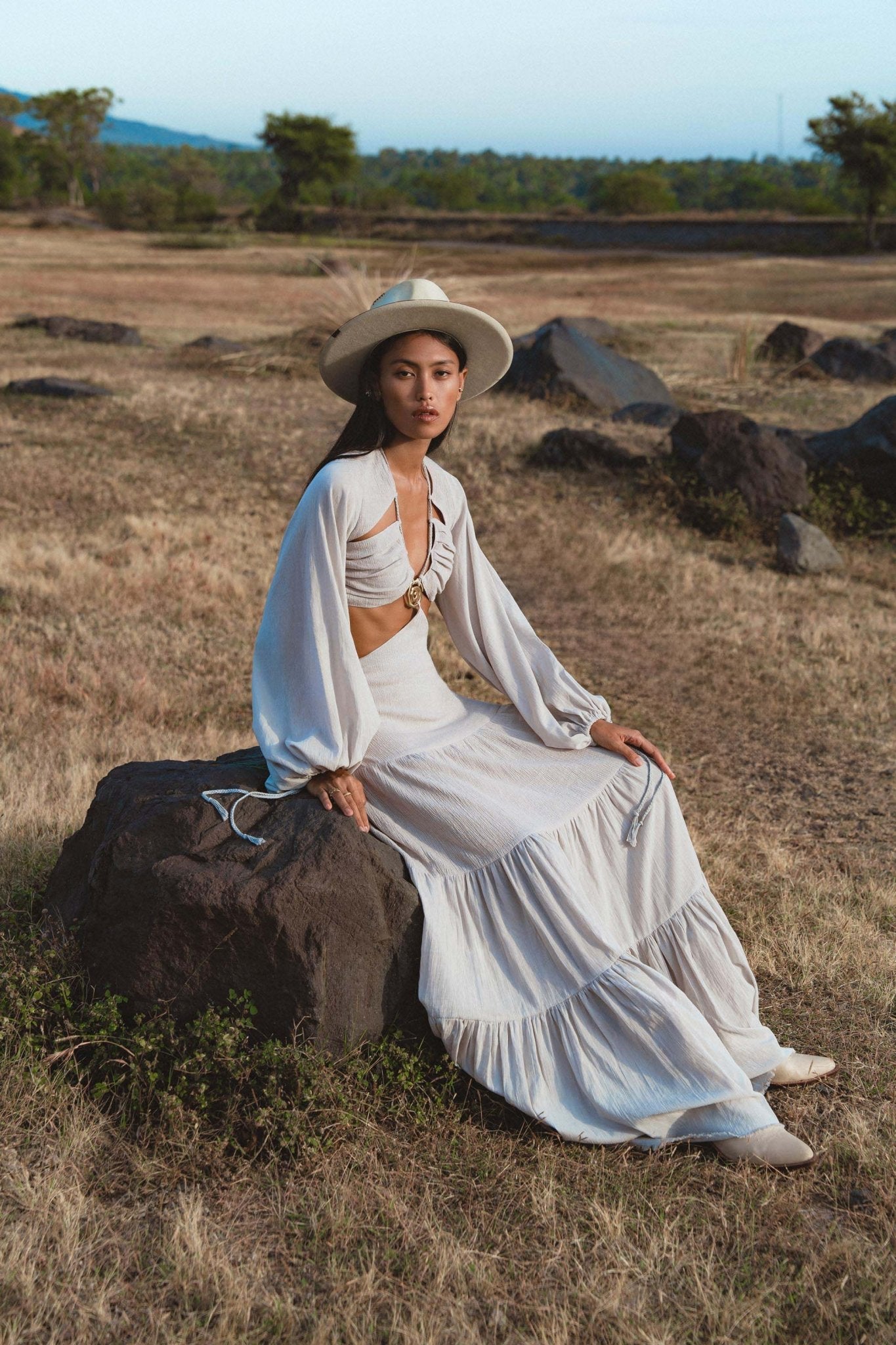 Samudra Dress in Celestial Mist Blue Colour – Organic Bohemian Garment - AYA Sacred Wear