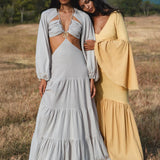 Samudra Dress in Celestial Mist Blue Colour – Organic Bohemian Garment - AYA Sacred Wear