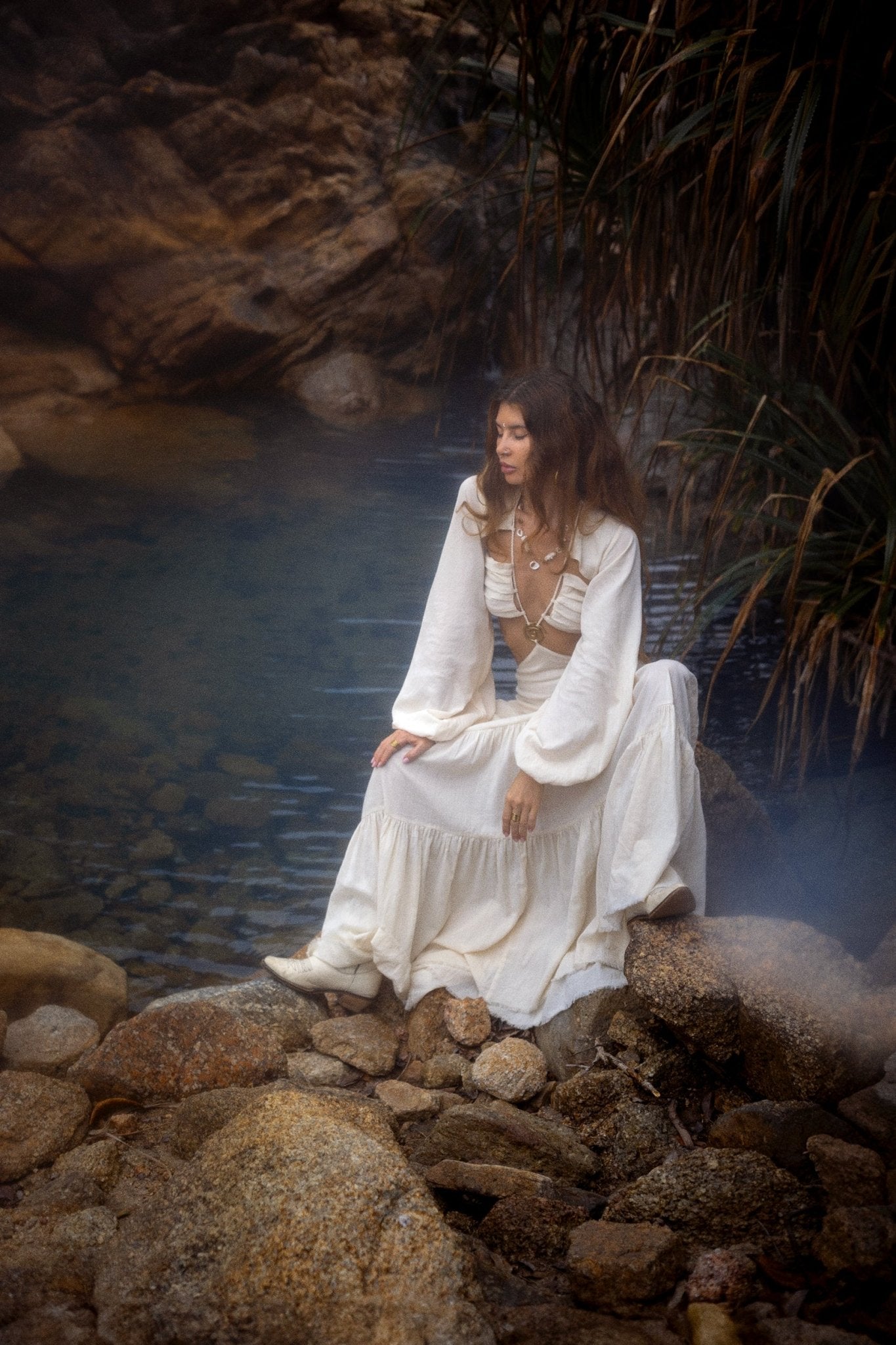 Samudra Dress in Ivory Colour – Organic Bohemian Dress - AYA Sacred Wear