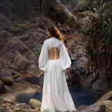 Samudra Dress in Ivory Colour – Organic Bohemian Dress - AYA Sacred Wear