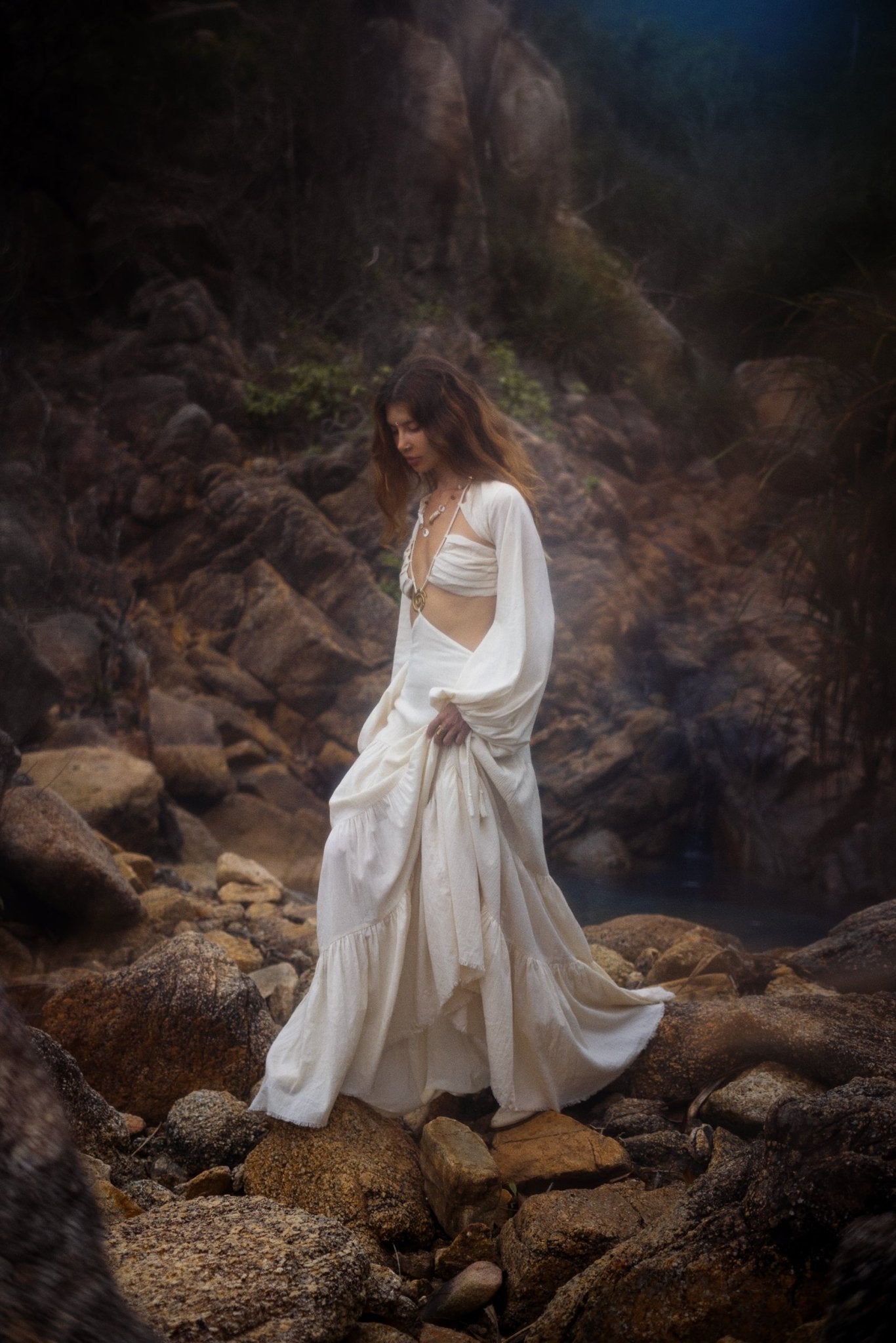 Samudra Dress in Ivory Colour – Organic Bohemian Dress - AYA Sacred Wear
