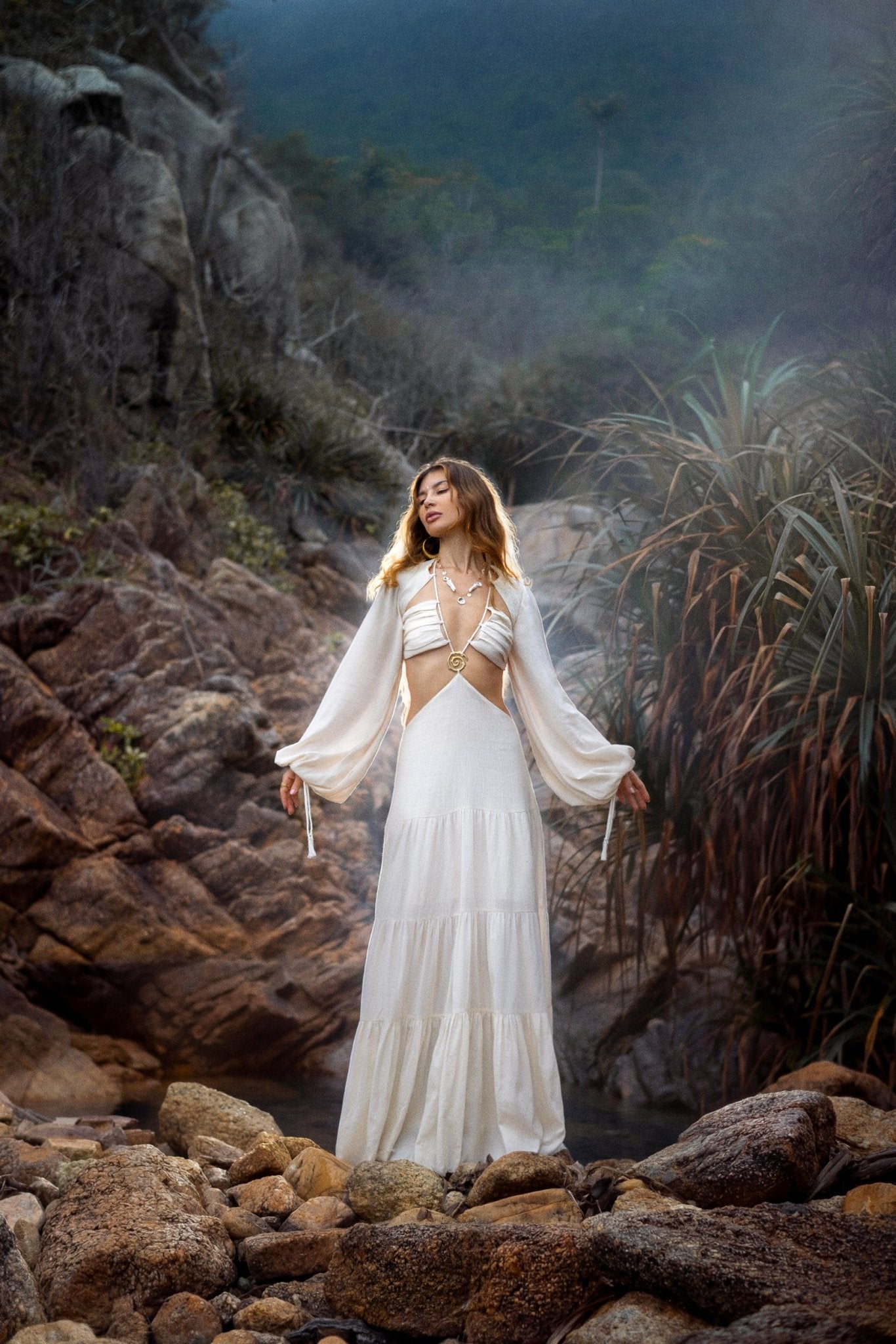 Samudra Dress in Ivory Colour – Organic Bohemian Dress - AYA Sacred Wear