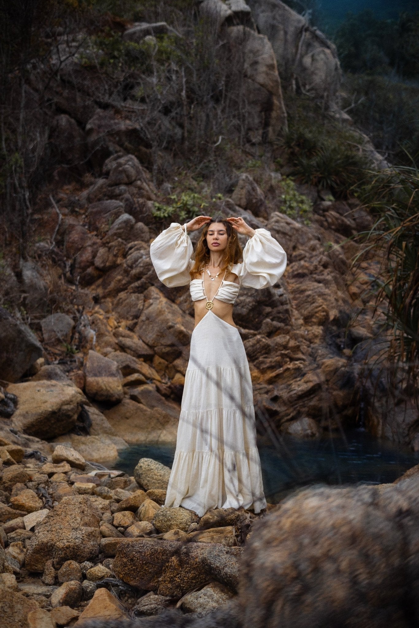 Samudra Dress in Ivory Colour – Organic Bohemian Dress - AYA Sacred Wear