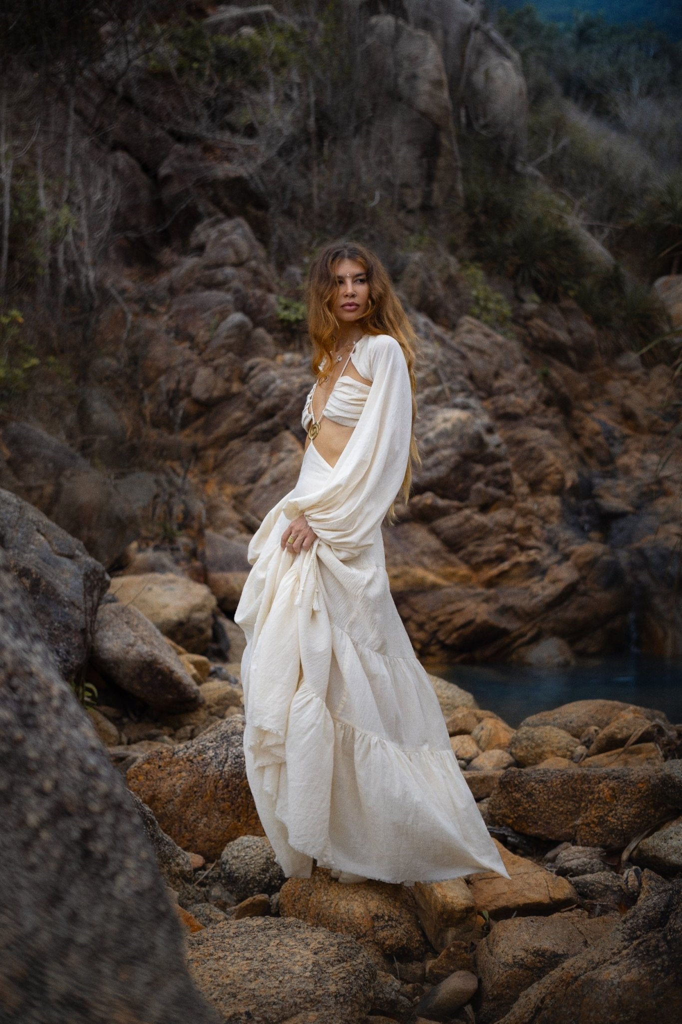 Samudra Dress in Ivory Colour – Organic Bohemian Dress - AYA Sacred Wear