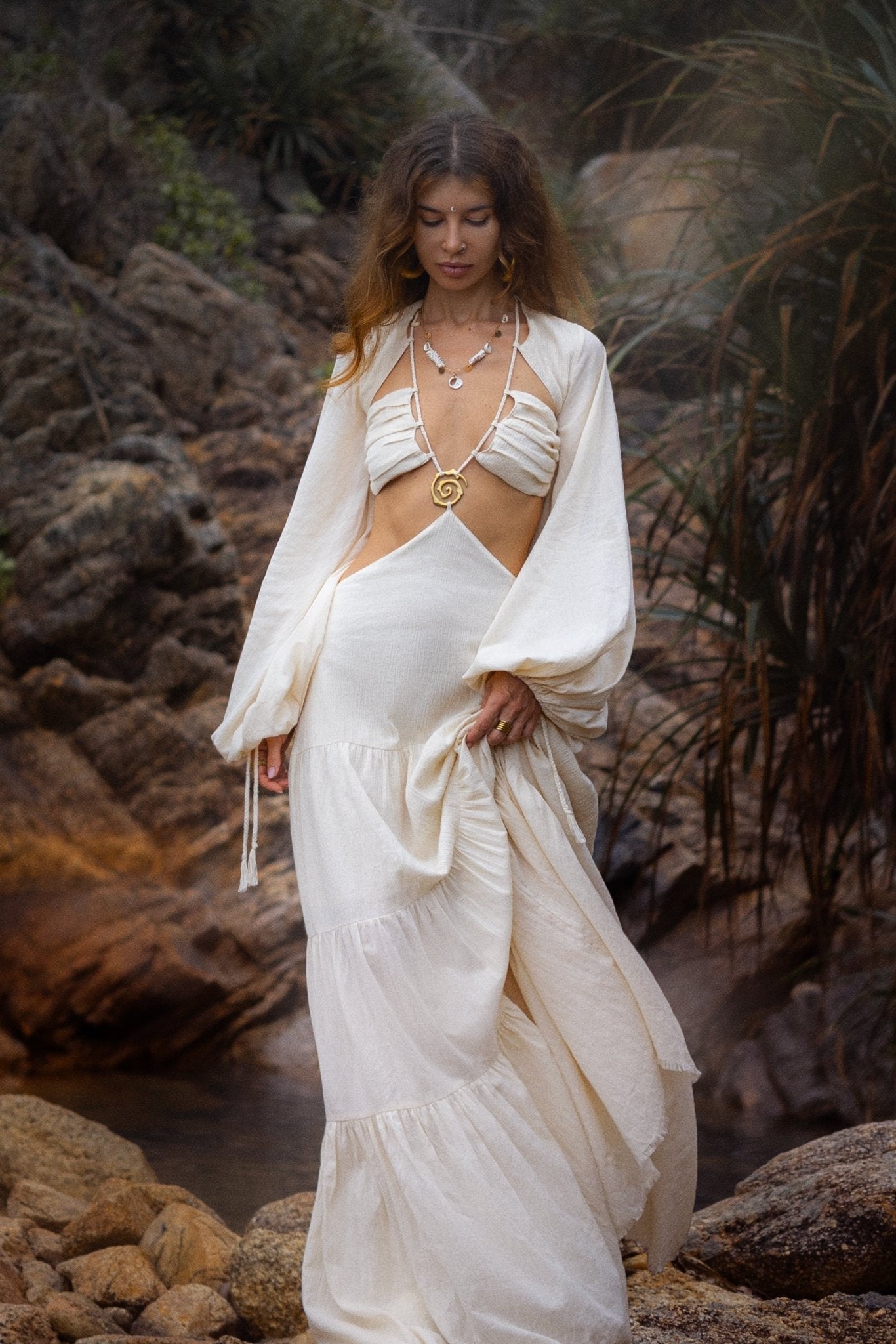 Samudra Dress in Ivory Colour – Organic Bohemian Dress - AYA Sacred Wear