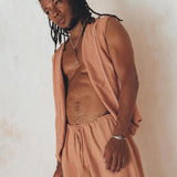 Sandal Wood Colour Hand Embroidered Vest for Men - AYA Sacred Wear
