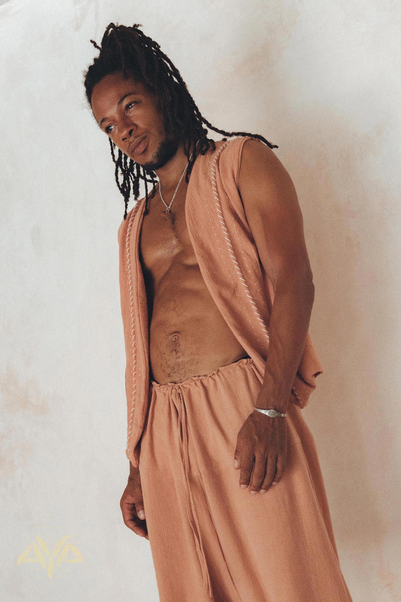 Sandal Wood Colour Hand Embroidered Vest for Men - AYA Sacred Wear