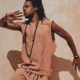 Sandalwood Colour Handwoven Cotton Sleeveless Hoody for Men - AYA Sacred Wear