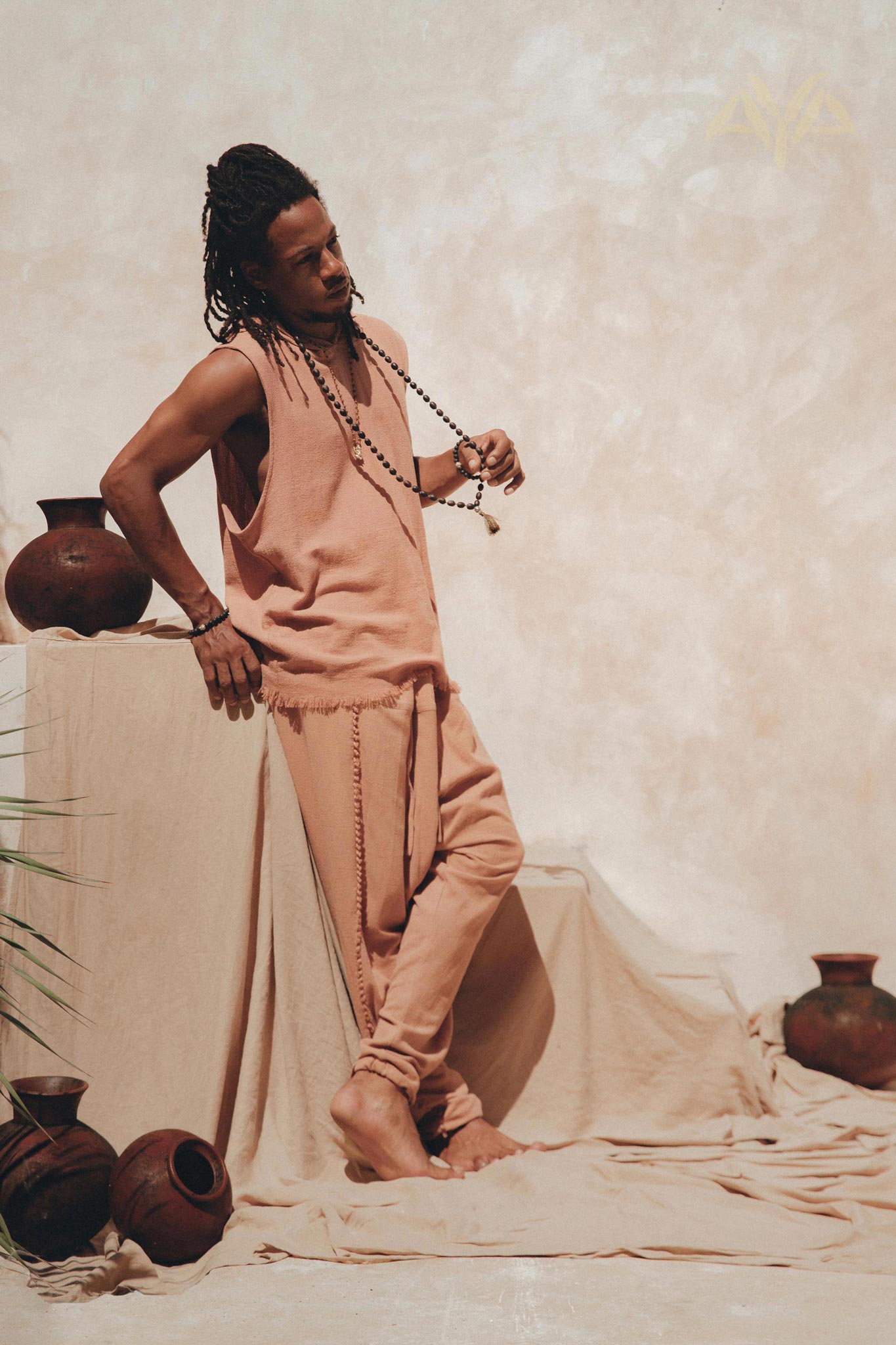 Sandalwood Colour Handwoven Cotton Sleeveless Hoody for Men - AYA Sacred Wear