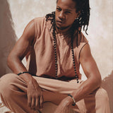 Sandalwood Colour Handwoven Cotton Sleeveless Hoody for Men - AYA Sacred Wear