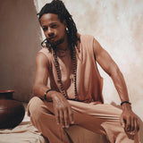 Sandalwood Colour Handwoven Cotton Sleeveless Hoody for Men - AYA Sacred Wear