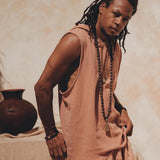 Sandalwood Colour Handwoven Cotton Sleeveless Hoody for Men - AYA Sacred Wear