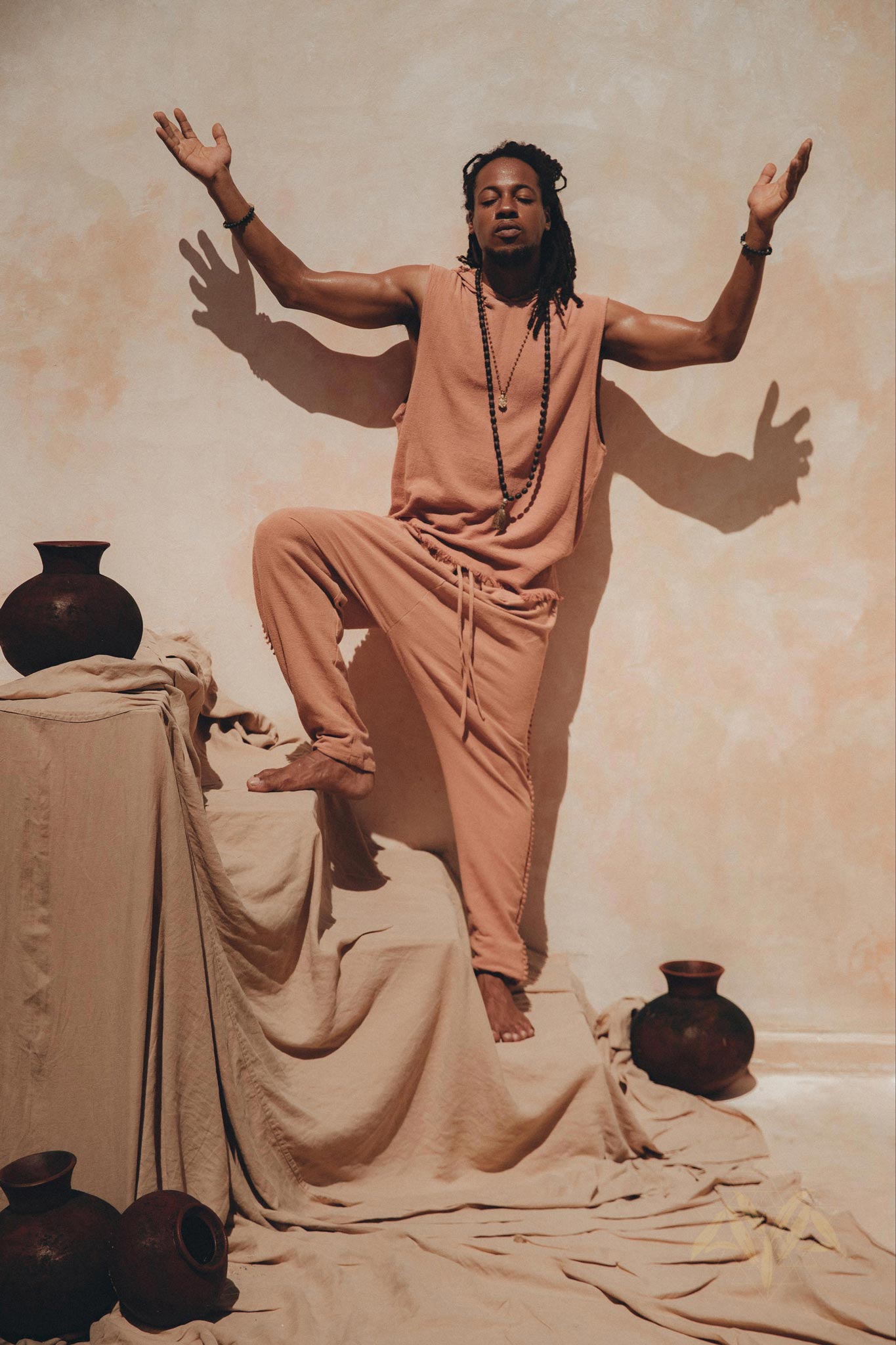 Sandalwood Colour Handwoven Cotton Sleeveless Hoody for Men - AYA Sacred Wear