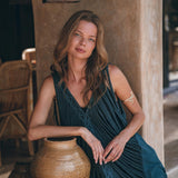 See Through Dress • Navy Blue Long Maxi Dress • Tribal Raw Cotton Cover - up - AYA Sacred Wear