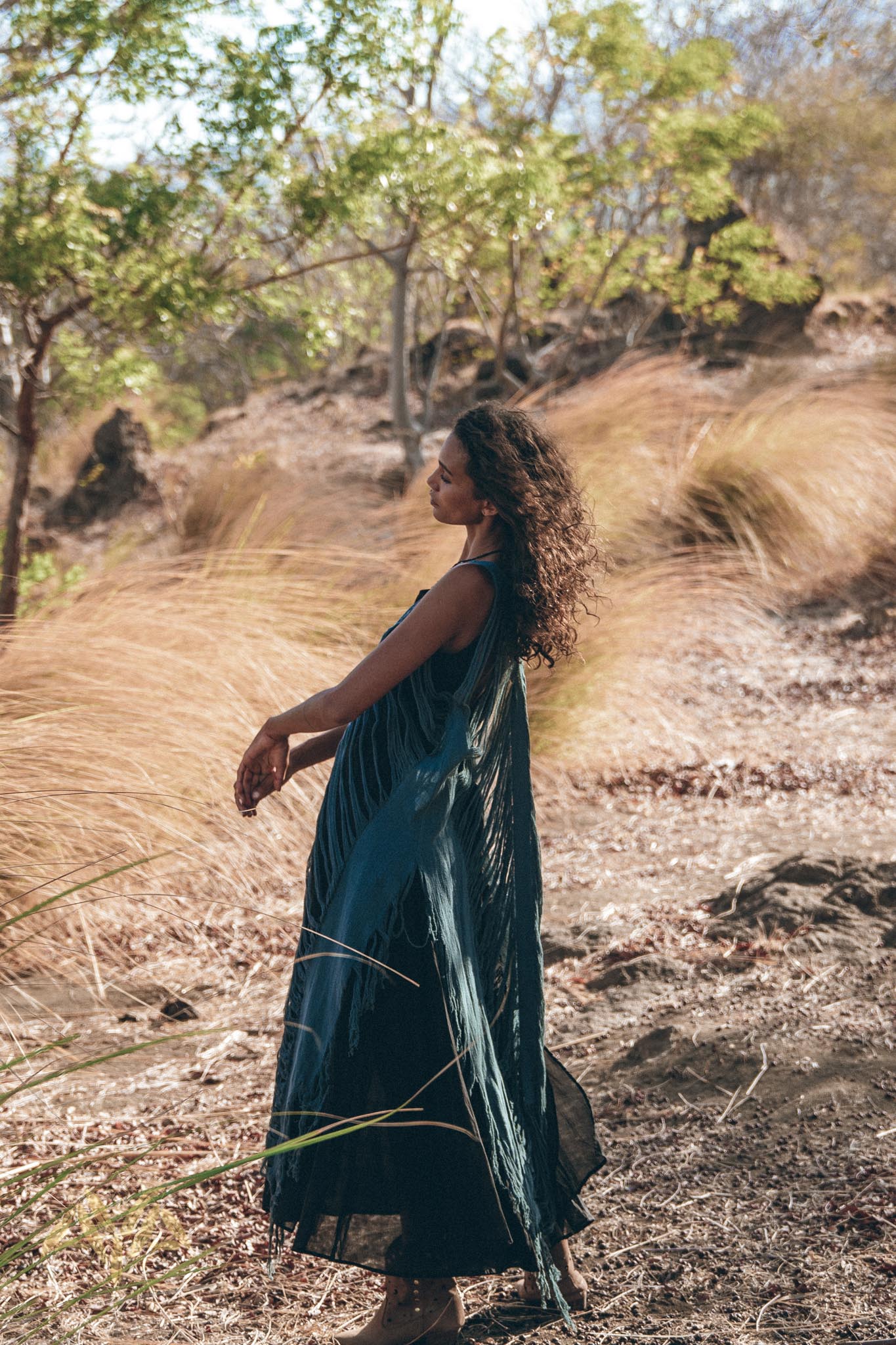 See Through Dress • Navy Blue Long Maxi Dress • Tribal Raw Cotton Cover - up - AYA Sacred Wear