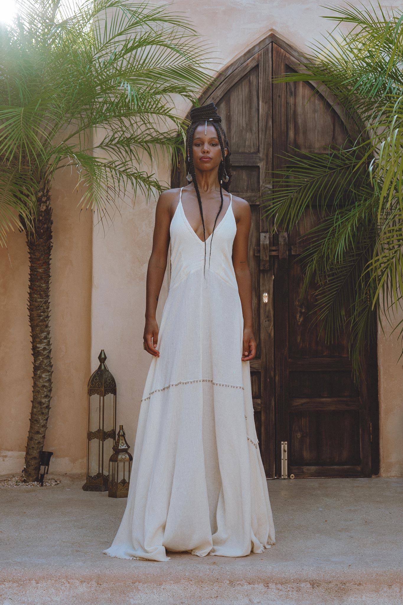 Shakti Dress • Off White Sexy Open Neckline Dress • Hippie Dress - AYA Sacred Wear
