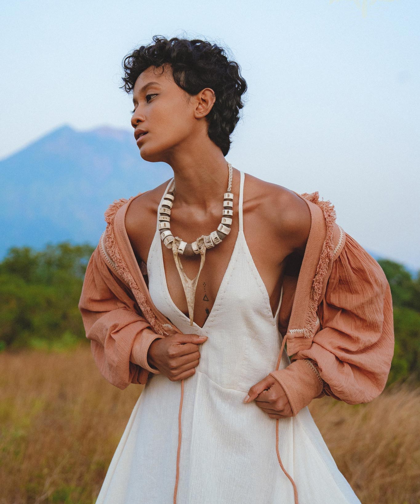 Shakti Dress • Off White Sexy Open Neckline Dress • Hippie Dress - AYA Sacred Wear