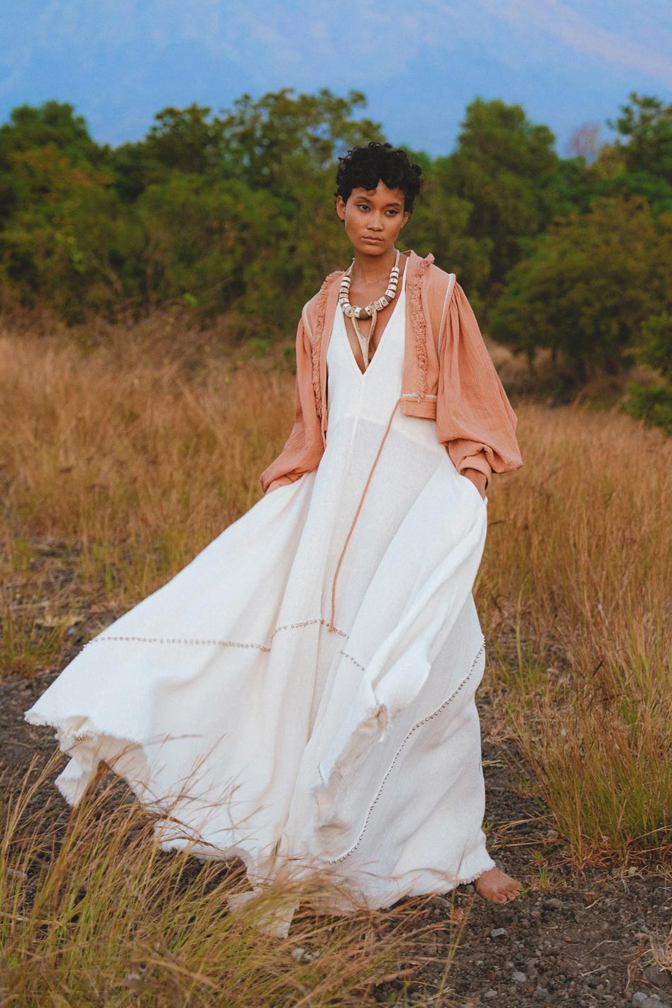 Shakti Dress • Off White Sexy Open Neckline Dress • Hippie Dress - AYA Sacred Wear