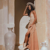 Shakti Dress Powder Pink • Boho Sexy Open Neckline Dress • Ombre Greek Cocktail Dress - AYA Sacred Wear