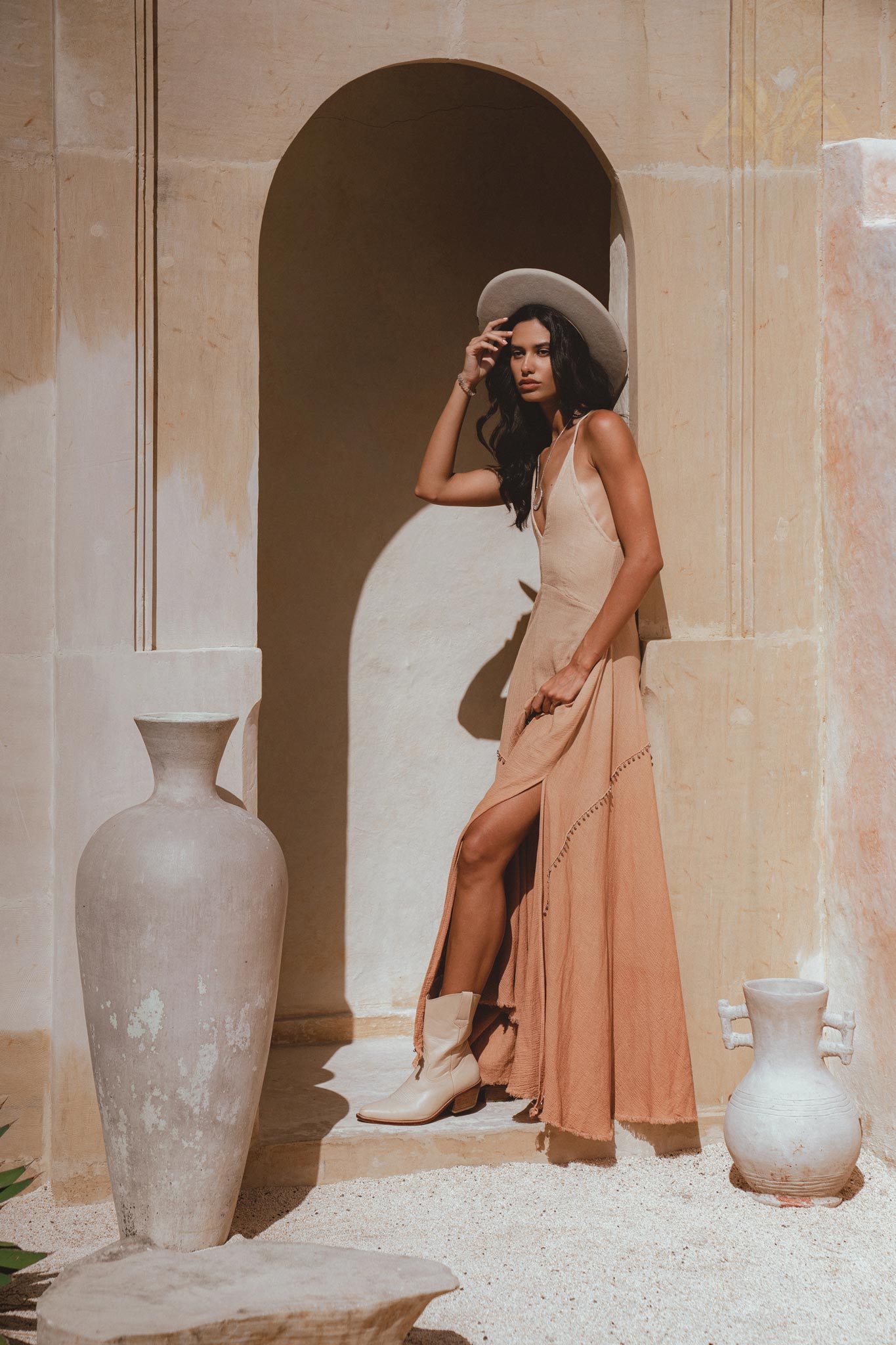 Shakti Dress Powder Pink • Boho Sexy Open Neckline Dress • Ombre Greek Cocktail Dress - AYA Sacred Wear