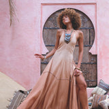Shakti Dress Powder Pink • Boho Sexy Open Neckline Dress • Ombre Greek Cocktail Dress - AYA Sacred Wear