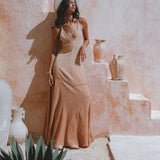 Shakti Dress Powder Pink • Boho Sexy Open Neckline Dress • Ombre Greek Cocktail Dress - AYA Sacred Wear