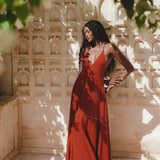 Shakti Dress • Red Boho Jingle Bells Dress • Sexy Open Neckline Dress - AYA Sacred Wear