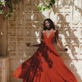 Shakti Dress • Red Boho Jingle Bells Dress • Sexy Open Neckline Dress - AYA Sacred Wear