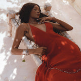 Shakti Dress • Red Boho Jingle Bells Dress • Sexy Open Neckline Dress - AYA Sacred Wear