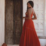 Shakti Dress • Red Boho Jingle Bells Dress • Sexy Open Neckline Dress - AYA Sacred Wear