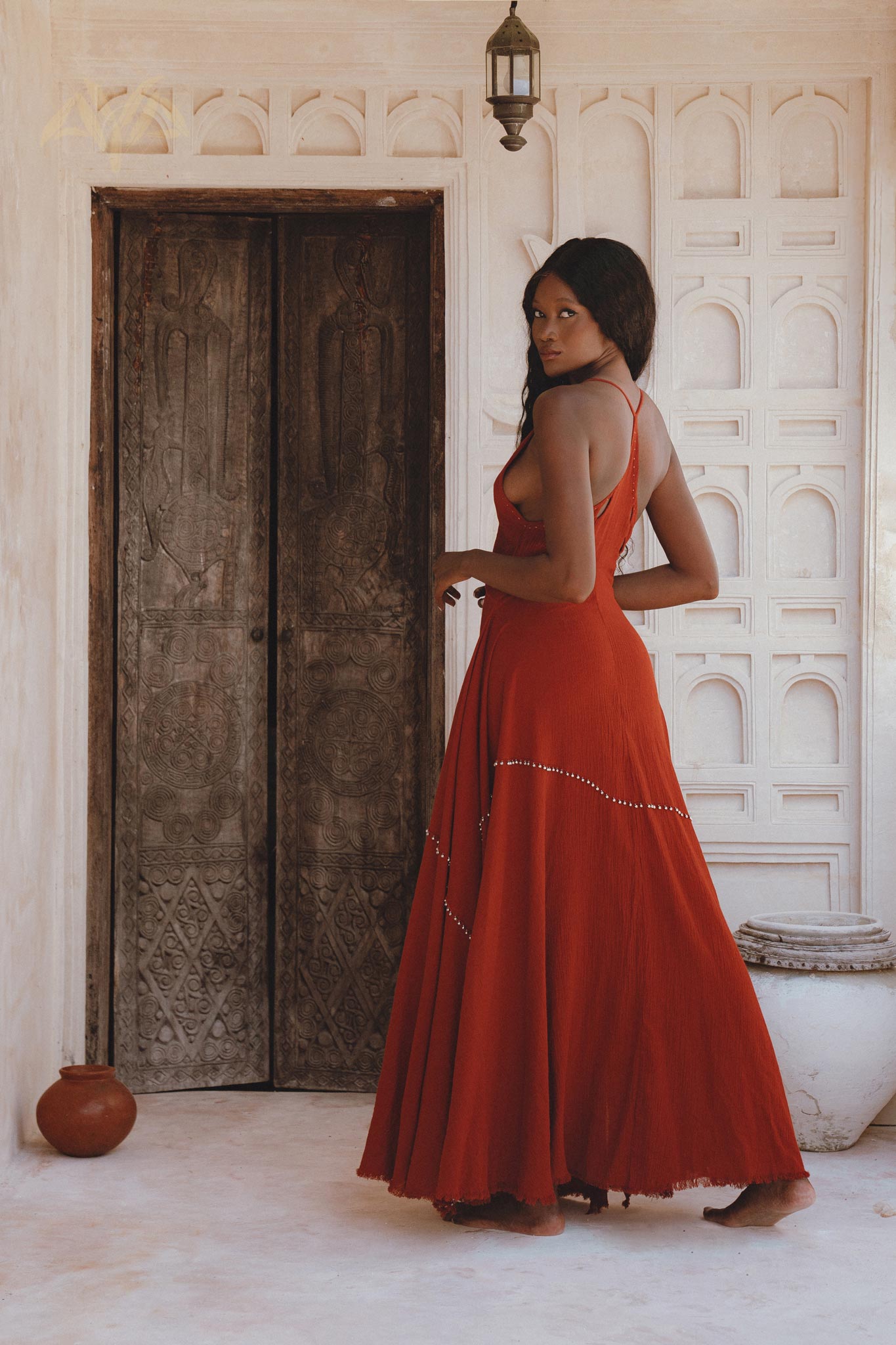 Shakti Dress • Red Boho Jingle Bells Dress • Sexy Open Neckline Dress - AYA Sacred Wear