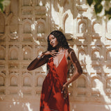 Shakti Dress • Red Boho Jingle Bells Dress • Sexy Open Neckline Dress - AYA Sacred Wear