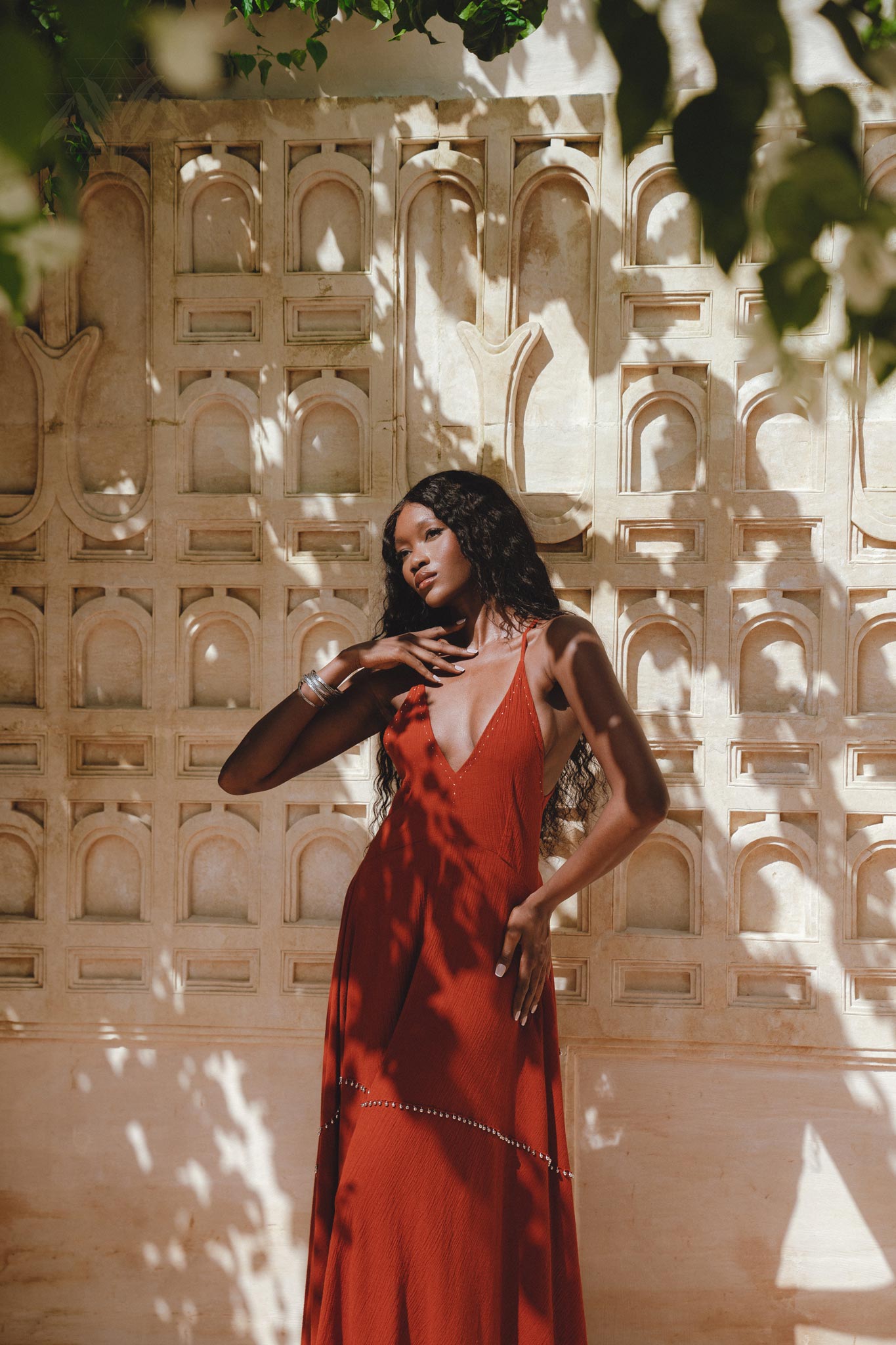 Shakti Dress • Red Boho Jingle Bells Dress • Sexy Open Neckline Dress - AYA Sacred Wear