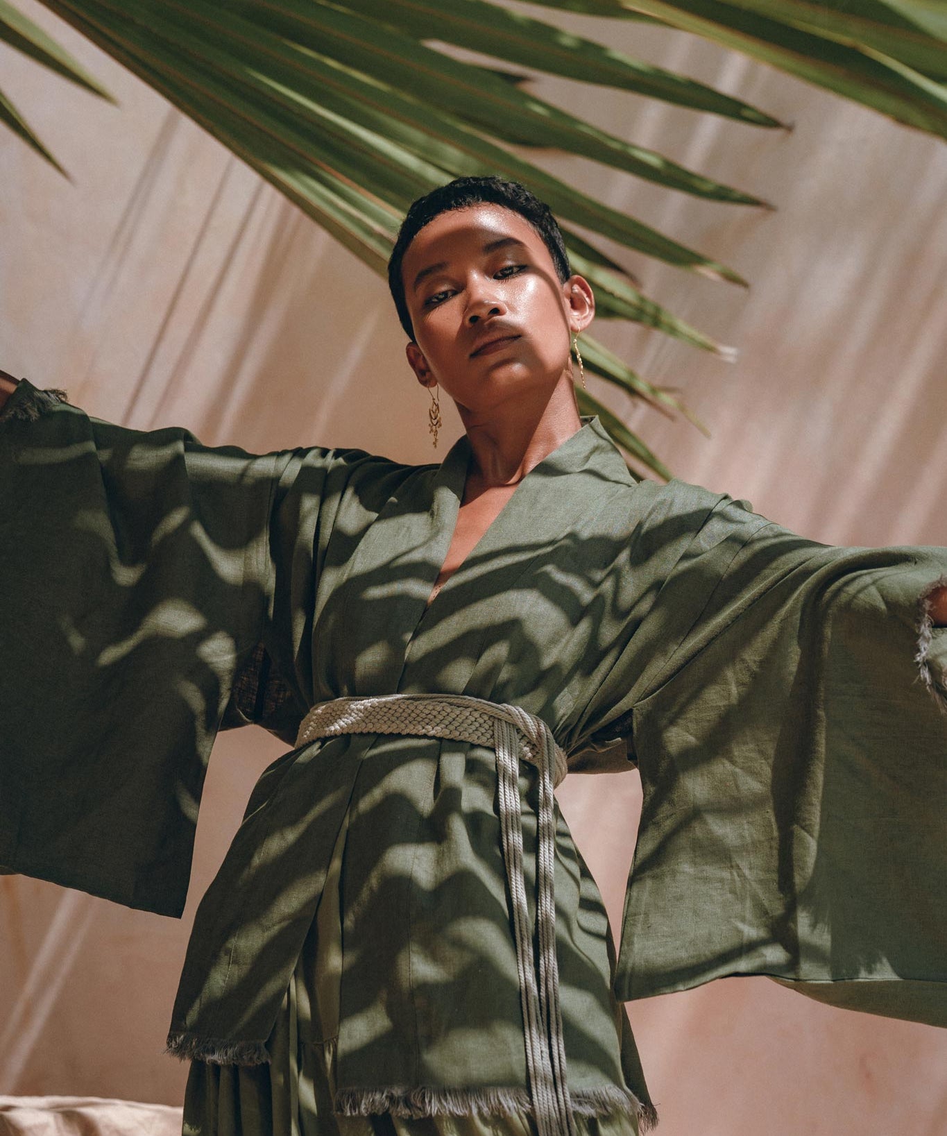 Short Linen Kimono Wrap with Belt • Bohemian Kimono Jacket For Women - AYA Sacred Wear