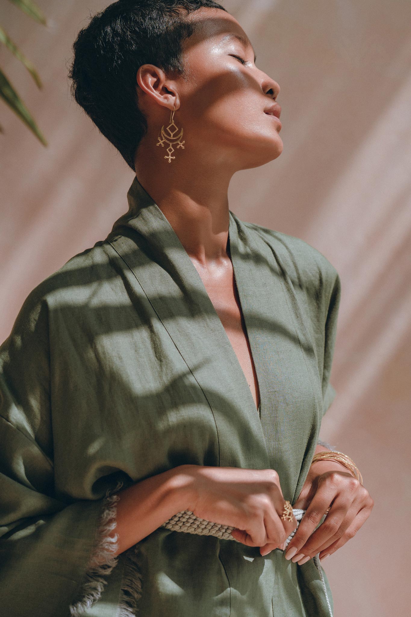 Short Linen Kimono Wrap with Belt • Bohemian Kimono Jacket For Women - AYA Sacred Wear