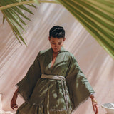 Short Linen Kimono Wrap with Belt • Bohemian Kimono Jacket For Women - AYA Sacred Wear