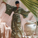 Short Linen Kimono Wrap with Belt • Bohemian Kimono Jacket For Women - AYA Sacred Wear