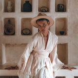 Short Linen Kimono Wrap with Belt • Linen Cardigan for Women - AYA Sacred Wear