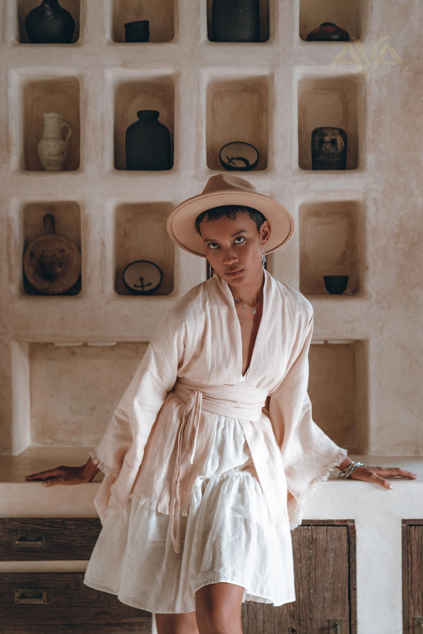 Short Linen Kimono Wrap with Belt • Linen Cardigan for Women - AYA Sacred Wear