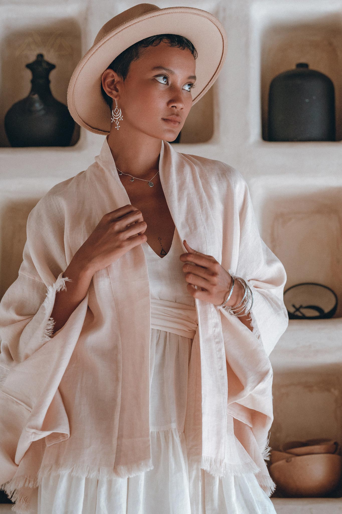 Short Linen Kimono Wrap with Belt • Linen Cardigan for Women - AYA Sacred Wear