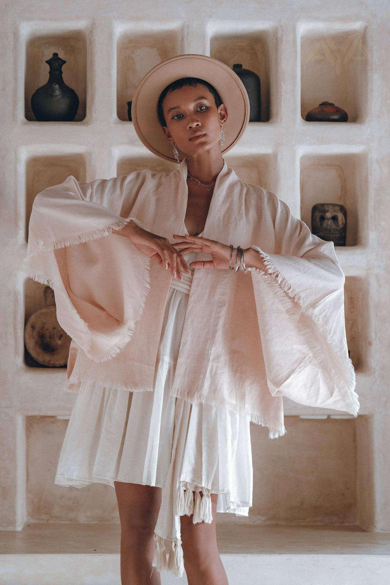 Short Linen Kimono Wrap with Belt • Linen Cardigan for Women - AYA Sacred Wear