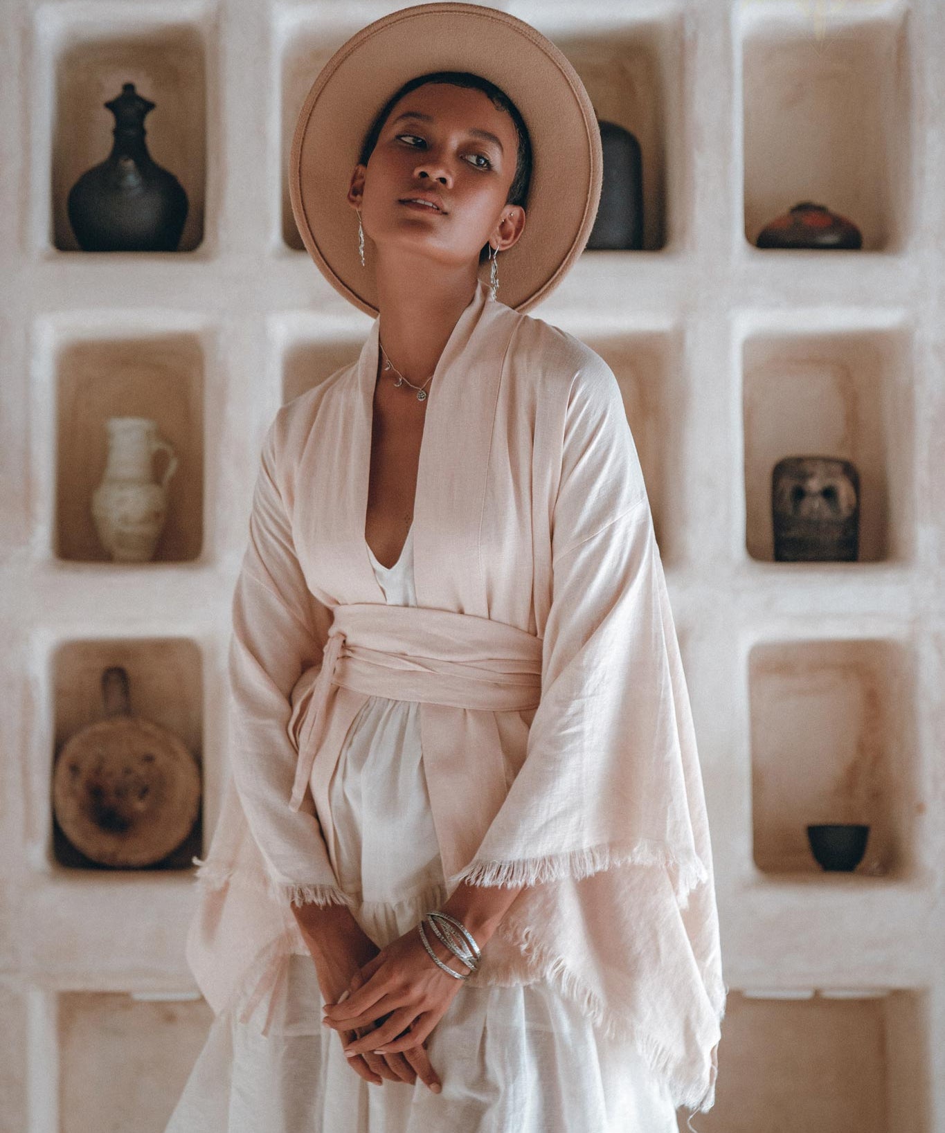 Short Linen Kimono Wrap with Belt • Linen Cardigan for Women - AYA Sacred Wear