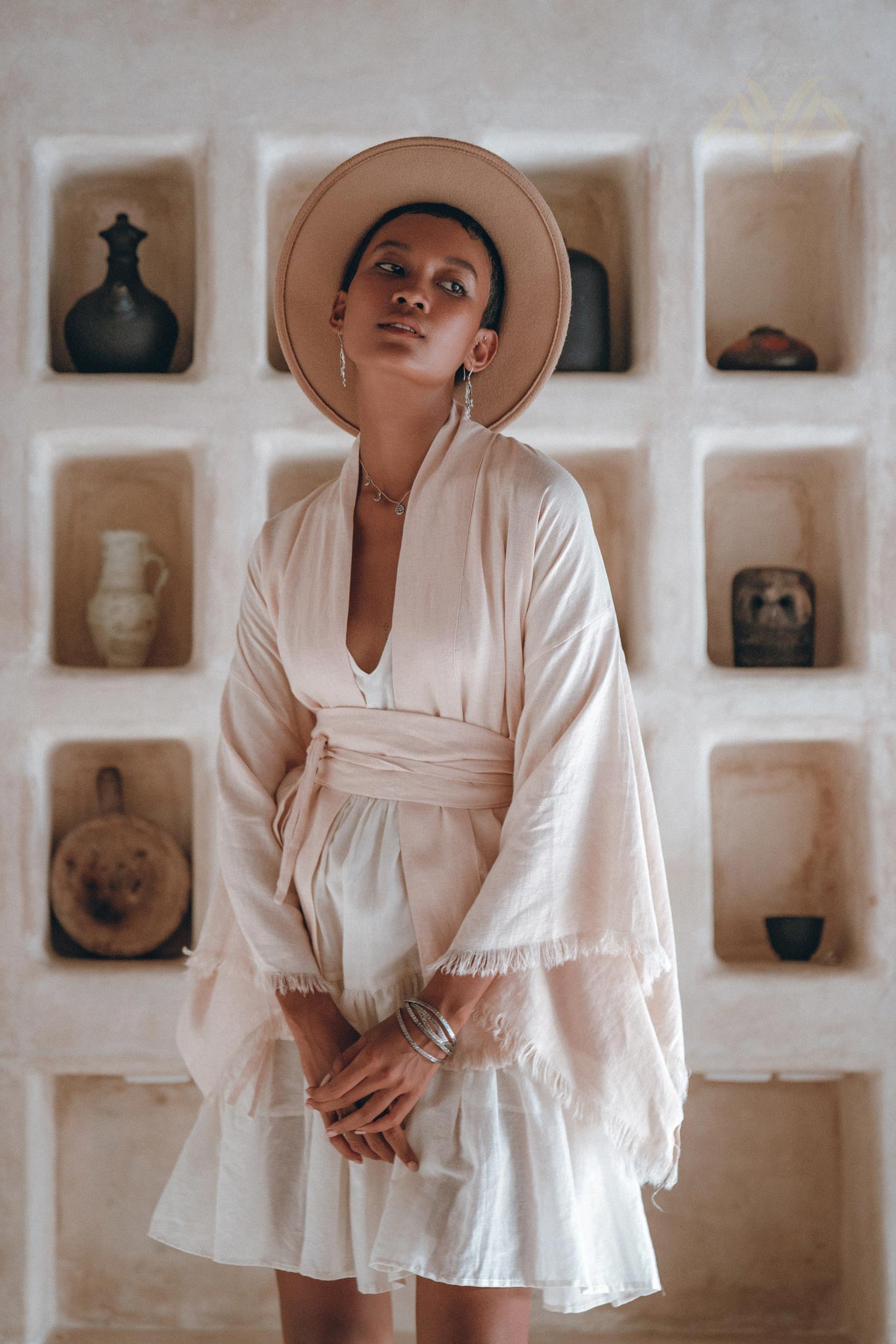 Short Linen Kimono Wrap with Belt • Linen Cardigan for Women - AYA Sacred Wear